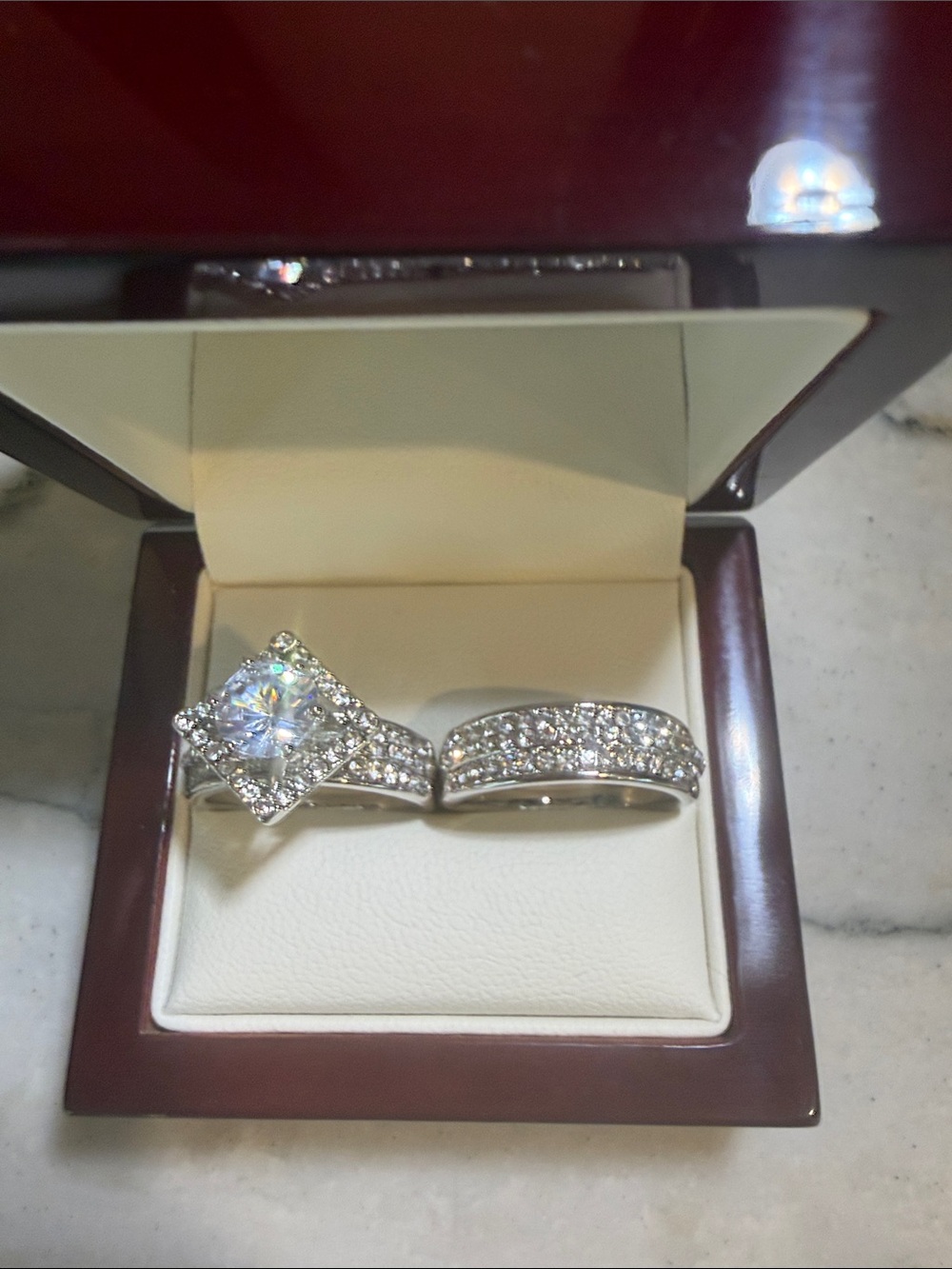 Silver-Tone Cubic Zirconia Bridal Ring Set - Clear size 7